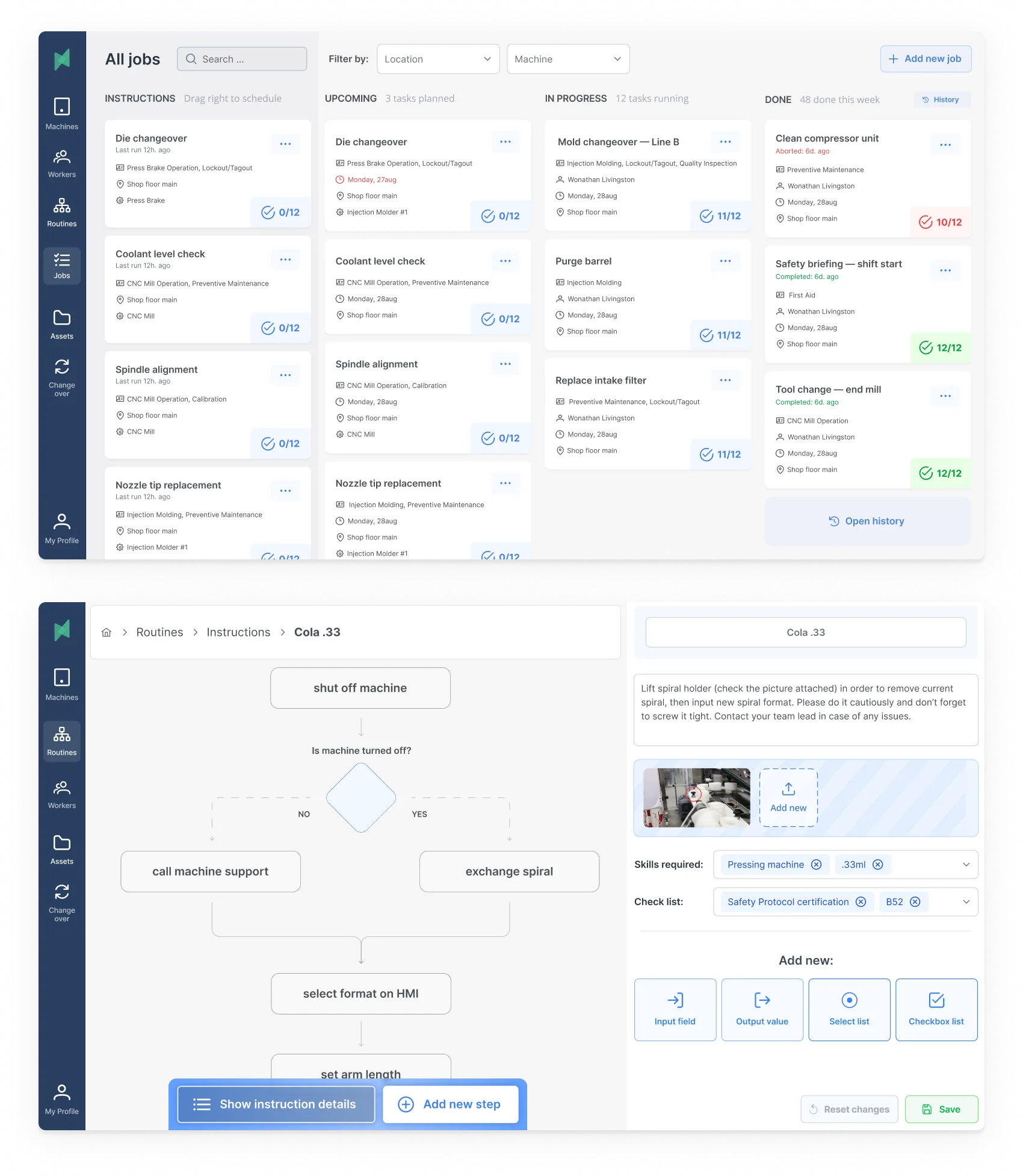 Stryza v2 manager — jobs board and instruction builder on desktop